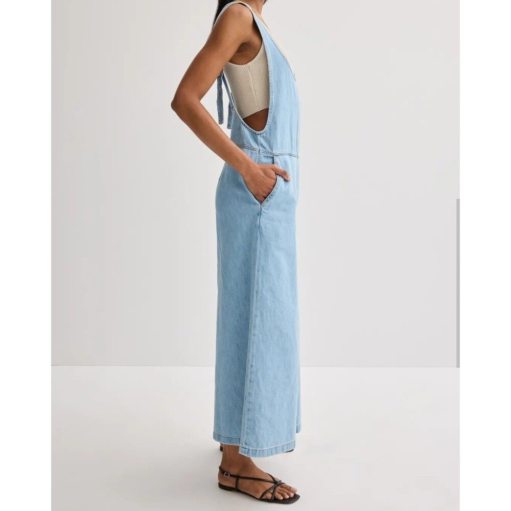 Marine Layer Women Denim Wide Leg Jumpsuit Overalls Size Small Light Wash Layla - Picture 3 of 14